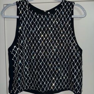 Alice + Olivia Rhinestone (Black and Silver) Sleeveless Top